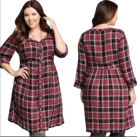 NWT Torrid Red Plaid Button Front Shirt Dress 2 - Picture 8 of 8